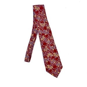 AUTHENTIC FENDI 100% Silk Tie Burgundy Blue Gray & Yellow Flowers Luxury…